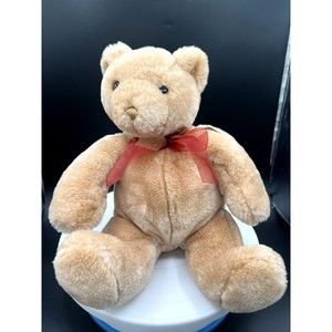 Rare Vtg Commonwealth 14" Brown Teddy Bear Stuffed Plush Soft Ribbon around Neck